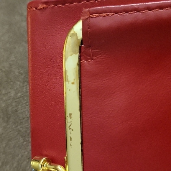 VTG ANNE KLEIN Red Leather Basket Weave Bi-fold Coin Wallet - Picture 9 of 13